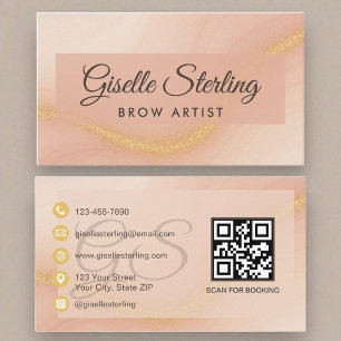 Brow Artist Watercolor Gold Monogram QR Code Visitenkarte