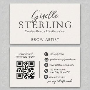 Brow Artist White Script Modern QR Code Visitenkarte