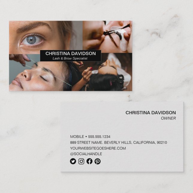 Brow Beauty Salon Chic Custom Fotos Visitenkarte (Vorne/Hinten)