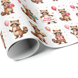 Brow Raccoon Birthday Celebration Scene - Birthday Geschenkpapier