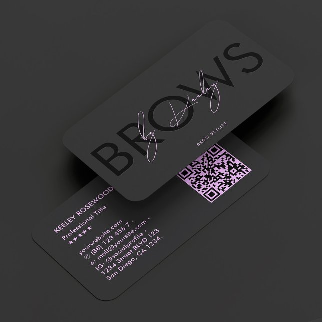 Brow-Stylist Brows Studio Schwarz Lila Visitenkarte (Brow Stylist Brows Studio Black Purple Business Card
)