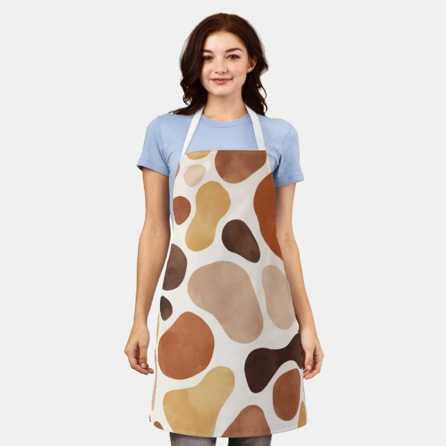 Brown Abstract Organic Shapes Print All-Over Print Schürze (Getragen)