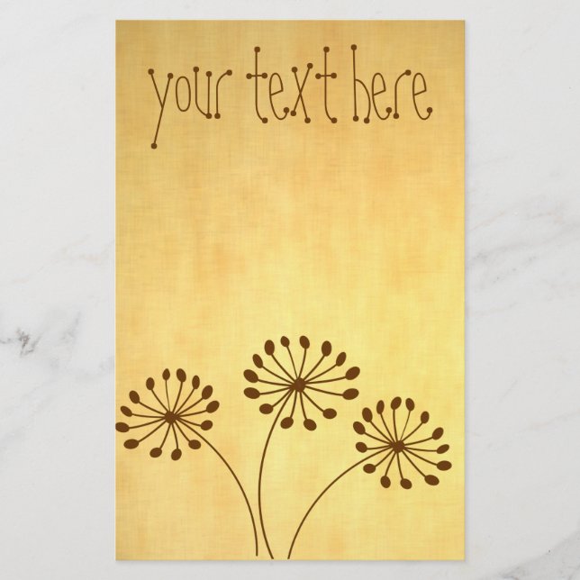 Brown Abstrakt Dandelion Floral Briefpapier (Vorderseite)