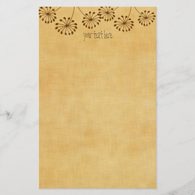 Brown Abstrakt Dandelion Floral Briefpapier (Vorderseite)