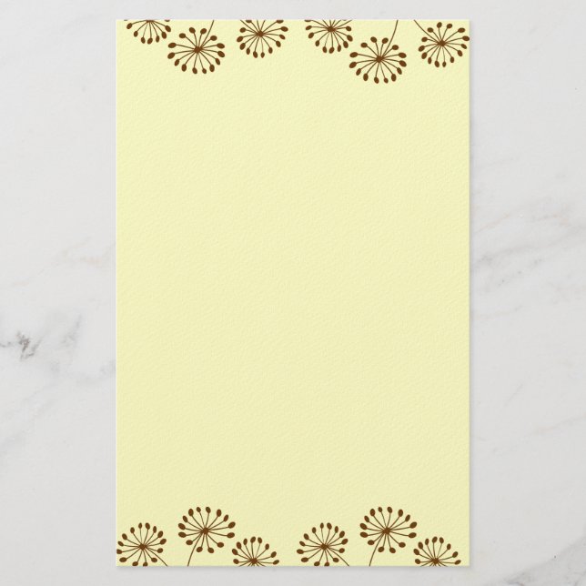Brown Abstrakt Dandelion Floral Briefpapier (Vorderseite)