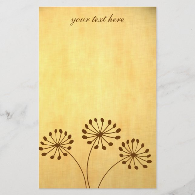 Brown Abstrakt Dandelion Floral Briefpapier (Vorderseite)