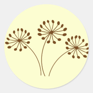 Brown Abstrakt Dandelion Floral Runder Aufkleber