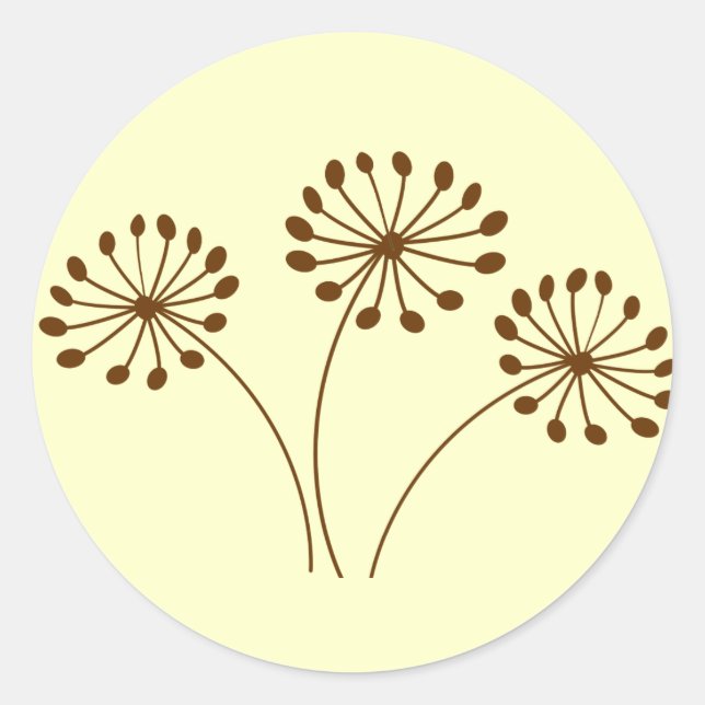 Brown Abstrakt Dandelion Floral Runder Aufkleber (Vorderseite)