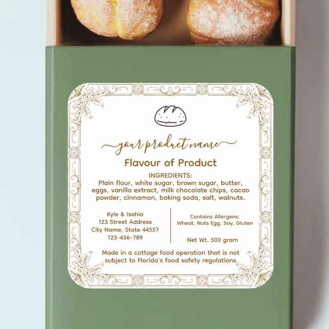 Brown Add your logo FLORIDA Hütte Food Law Label Quadratischer Aufkleber (Von Creator hochgeladen)