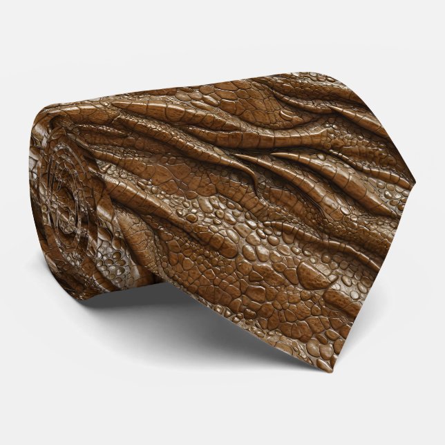 Brown Alligator Crocodile Dragon Snake Leather Krawatte (Gerollt)