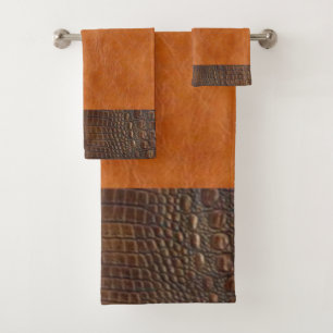 Brown Alligator Hide and Carmel Vintag Leather Badhandtuch Set