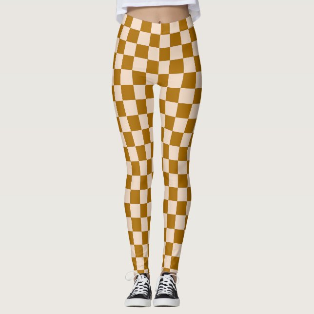 Brown and beige checkerboard pattern leggings (Vorderseite)