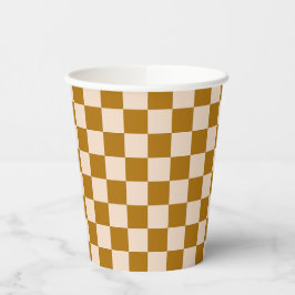 Brown and beige checkerboard pattern pappbecher