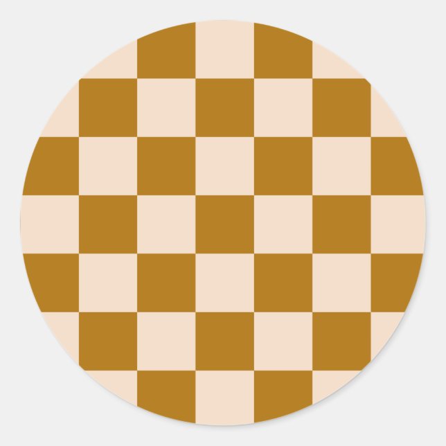 Brown and beige checkerboard pattern runder aufkleber (Vorderseite)