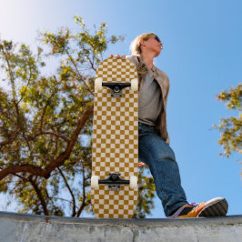 Brown and beige checkerboard pattern skateboard