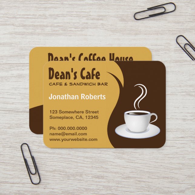 Brown and Beige Stylish Coffee Shop Café Grosses Visitenkarte (Vorderseite/Rückseite Beispiel)
