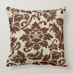Brown and Beige Vintage Floral Damask Kissen