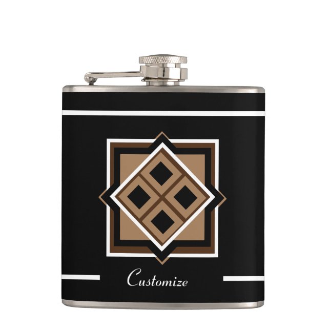 Brown and Black Pattern Vinyl Wrapped Flask Flachmann (Vorderseite)