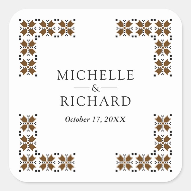Brown and Black Ukrainian Embroidery Wedding Quadratischer Aufkleber (Vorderseite)