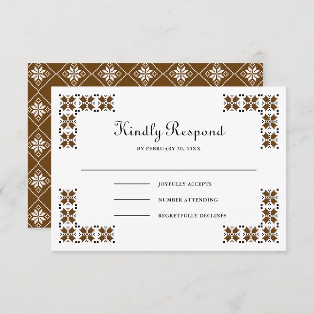 Brown and Black Ukrainian Embroidery Wedding RSVP Karte (Vorne/Hinten)