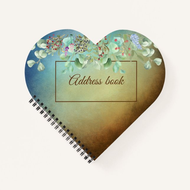 Brown and Blue Ombre Heart Address Book Notebook Notizbuch (Vorderseite)