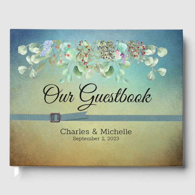 Brown and Blue Ombre Wedding Guestbook Gästebuch (Vorderseite)