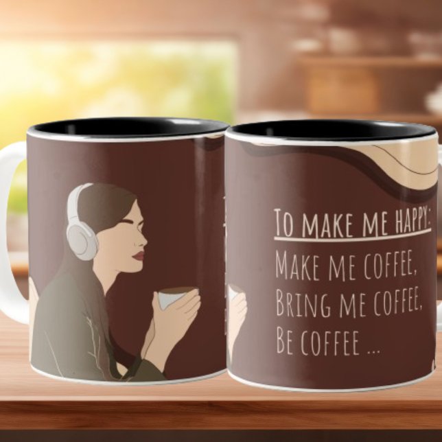 Brown and Cream Aesthetic Girl Coffee Wraparound Zweifarbige Tasse (Von Creator hochgeladen)
