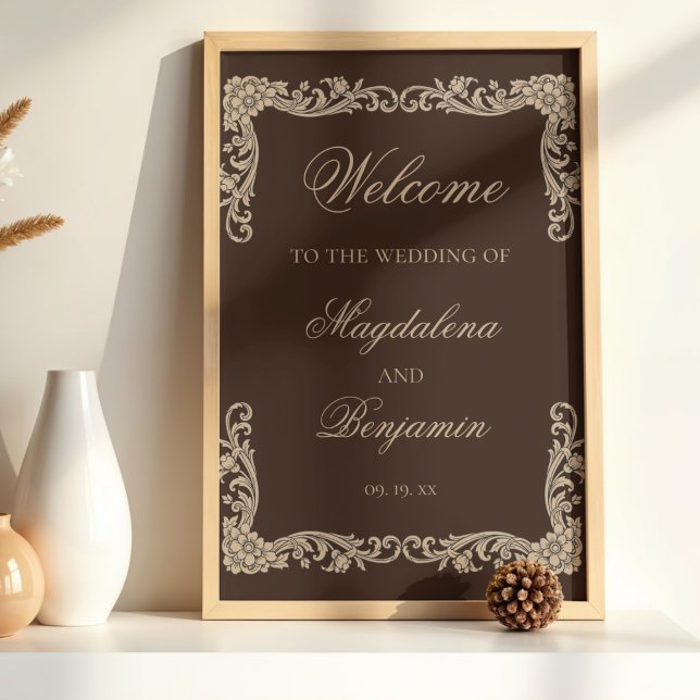 Brown and Cream Vintage Baroque Wedding Welcome Poster (Von Creator hochgeladen)