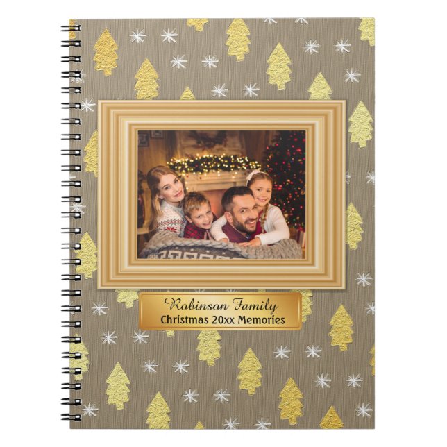 Brown and Gold Christmas Foto Scrapbook Journal Notizblock (Vorderseite)