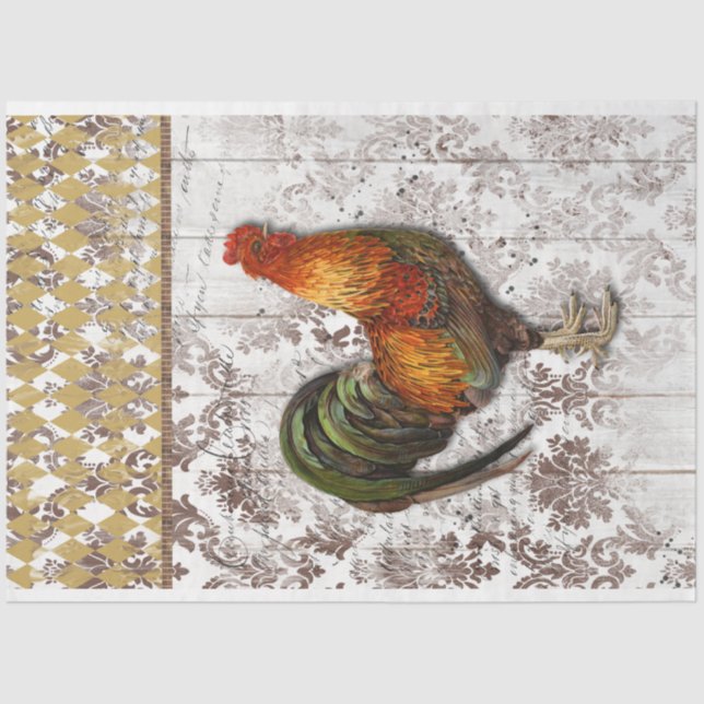 Brown and Gold Farm Rooster Tissue Paper Seidenpapier (Vorderseite)