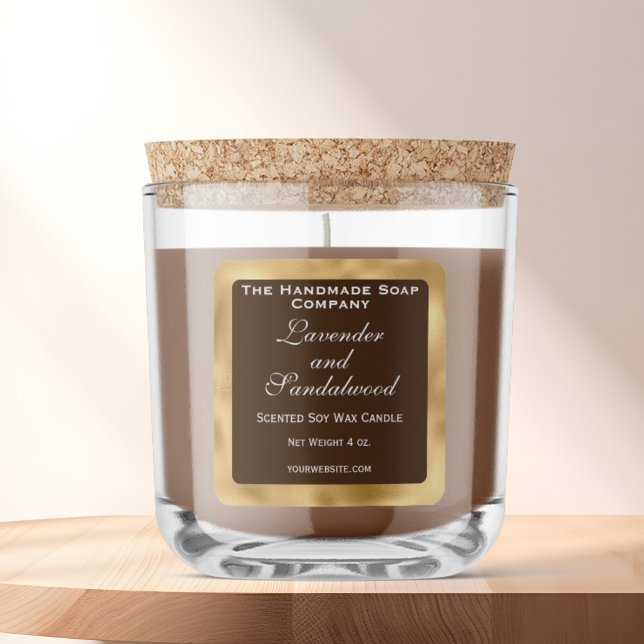 Brown and Gold Foil Candle Label Quadratischer Aufkleber (Von Creator hochgeladen)