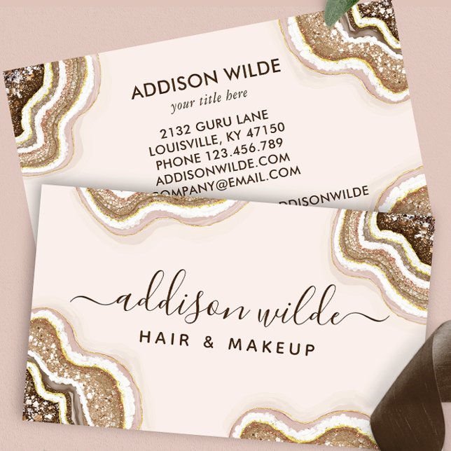 Brown and Gold Glitzer Agate Geode Business Card Visitenkarte (Von Creator hochgeladen)