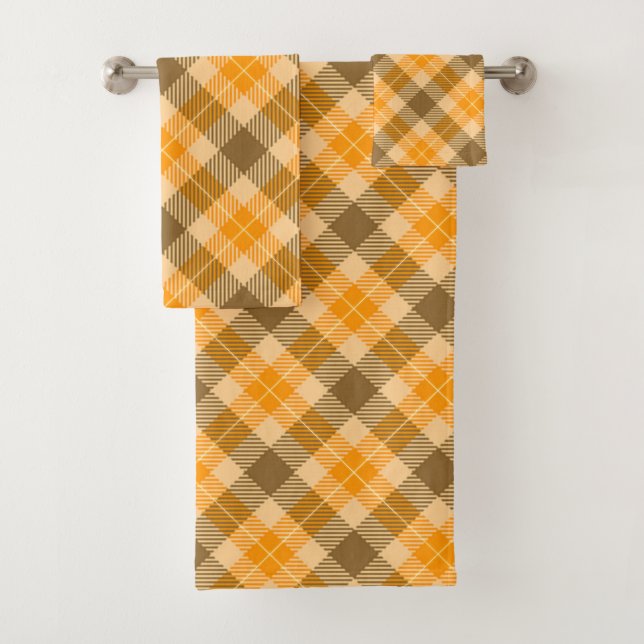 Brown and Orange Tartan Kariert Badhandtuch Set (Insitu)