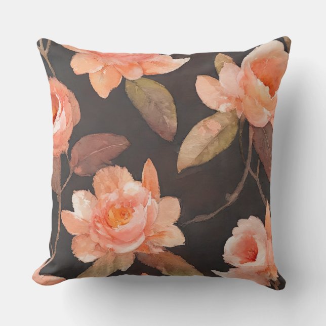 Brown and Peach Floral Kissen (Vorderseite)