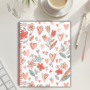 Brown and Pink Floral Heart Notebook Notizbuch
