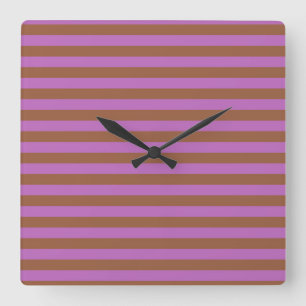 Brown and Purple Stripes Quadratische Wanduhr