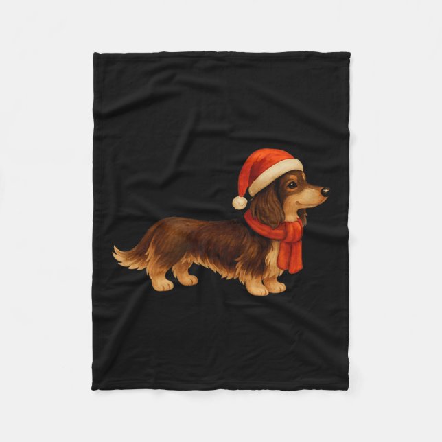 Brown And Tan Christmas Dachshund Santa Hat  Fleecedecke (Vorderseite)