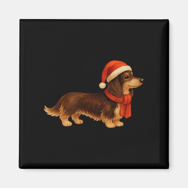 Brown And Tan Christmas Dachshund Santa Hat  Magnet (Vorne)