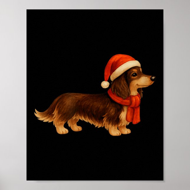 Brown And Tan Christmas Dachshund Santa Hat  Poster (Vorne)