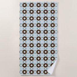 Brown and white flowers geometric patterned  strandtuch