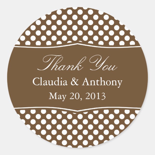 Brown and White Polka Dot Danke für Ihre Hochzeit Runder Aufkleber (Vorderseite)