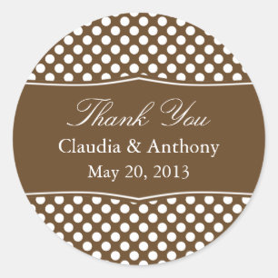 Brown and White Polka Dot Danke für Ihre Hochzeit Runder Aufkleber