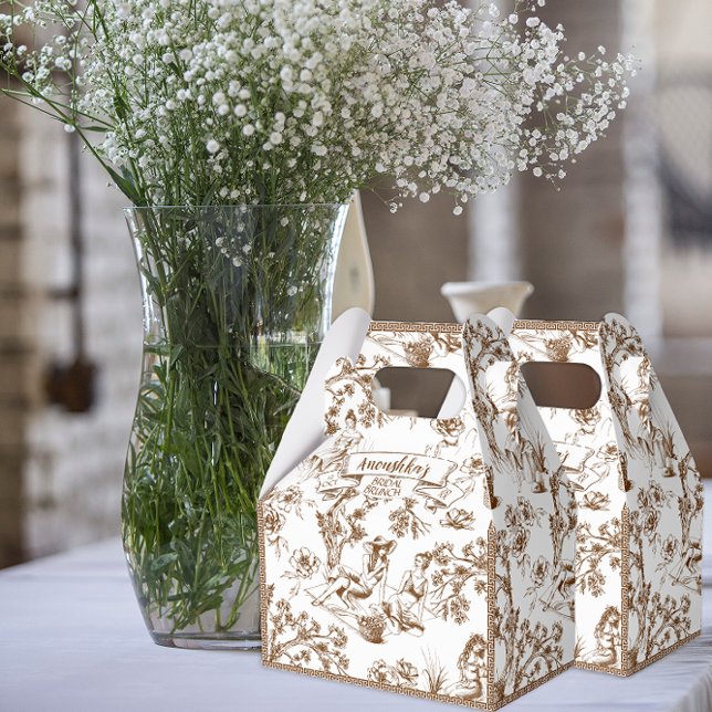 Brown and White Toile de Jouy Brautparty Geschenkschachtel (Von Creator hochgeladen)