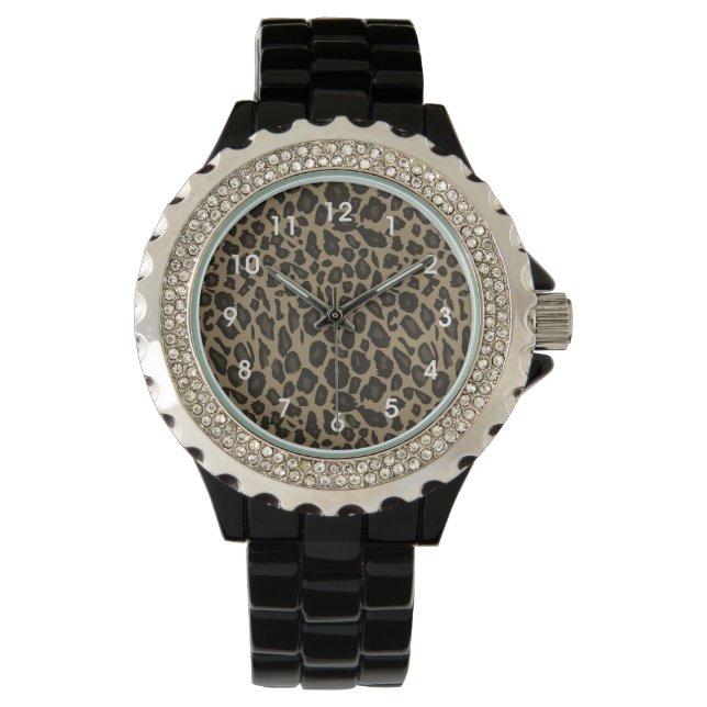 Brown Animal Leopard Print Armbanduhr (Vorderseite)