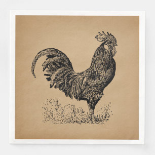 Brown Antique Rooster Illustration Hühnerparadies Serviette