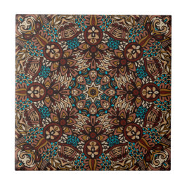 Brown, Aquamarin & Beige Earthy Rustic Boho Mandal Fliese