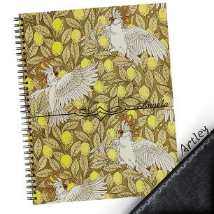 Brown Art Nouveau Cockatoo Lemon Individuelle Name Notizbuch
