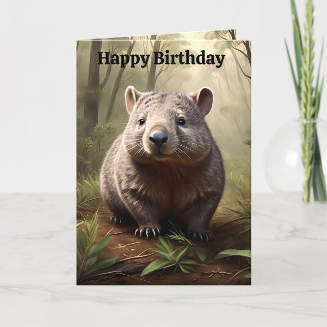 Brown Australian Wombat, Birthday Card Karte (Vorderseite)