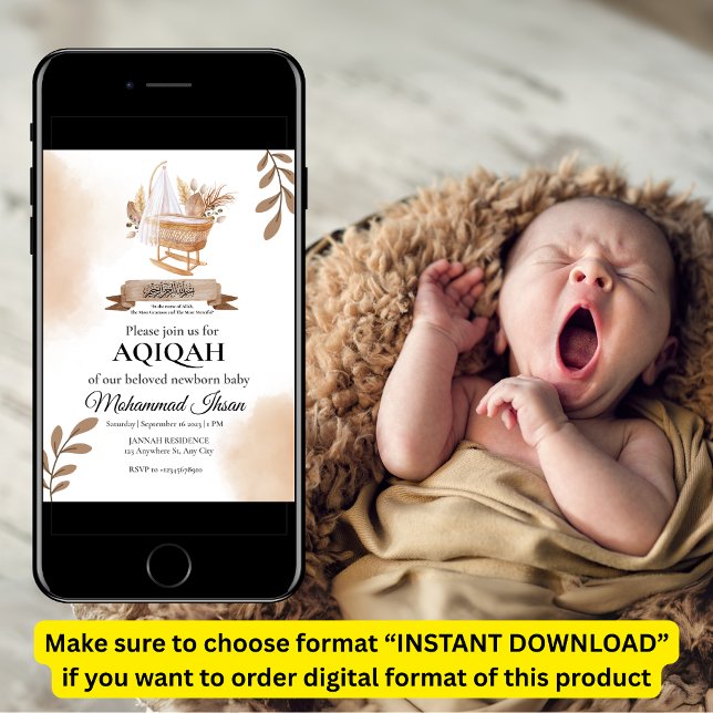 Brown Autumn Blätter Stroller Baby Boy Aqiqah Invi Einladung (Von Creator hochgeladen)