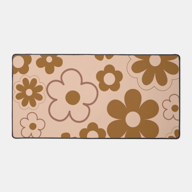 Brown Autumn Retro Y2K Hippie Blume Muster Schreibtischunterlage (Vorderseite)